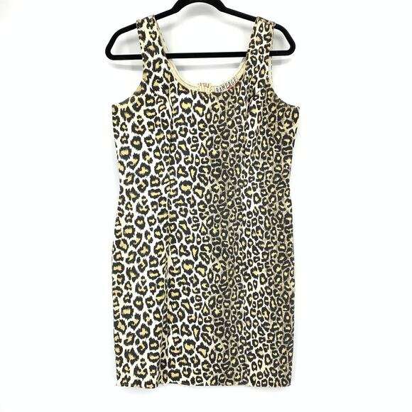 VTG Rampage 90s Sheath Dress Womens Sz L Leopard Print Sleeveless Brown Black - Picture 1 of 6